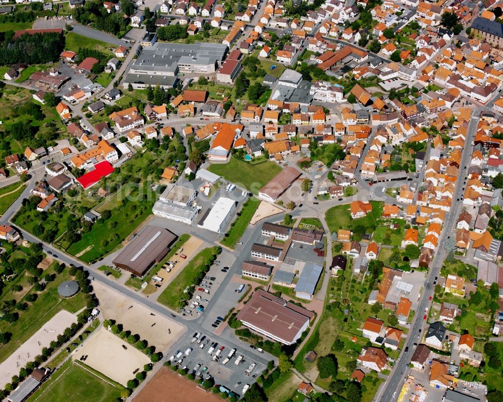 Oberzent from above - City view on down town in Oberzent in the state Hesse, Germany