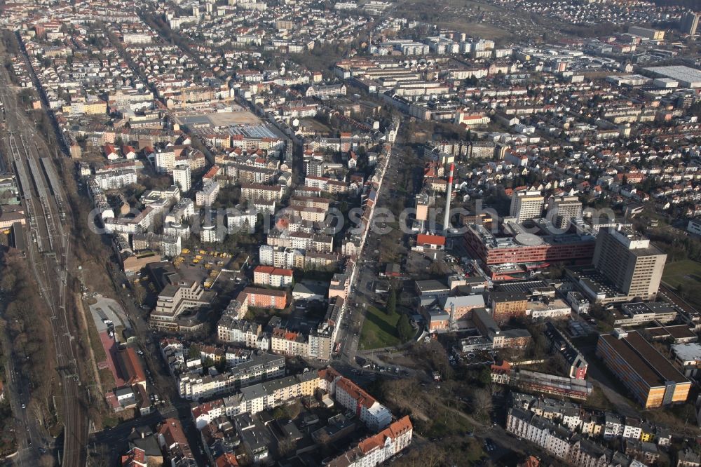 Offenbach am Main from the bird's eye view: City view from the center of in Offenbach am Main in the state Hesse. offenbach.de