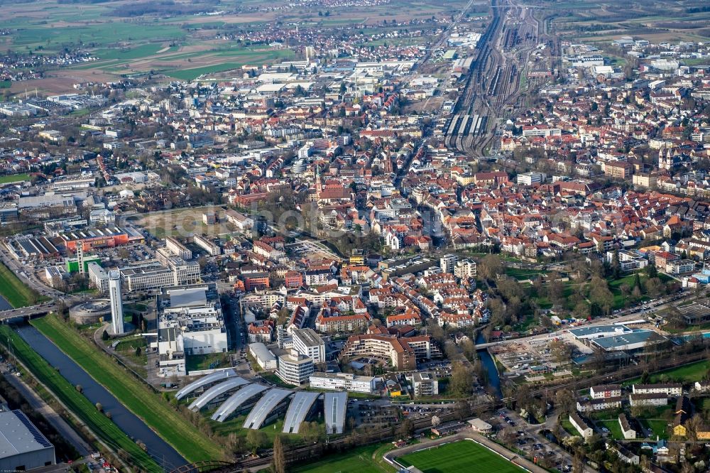 Aerial image Offenburg - City view of the city area of in Offenburg in the state Baden-Wuerttemberg