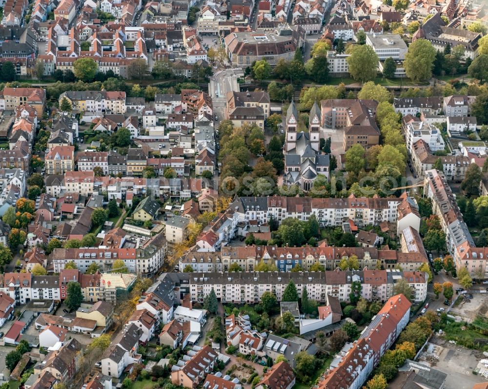 Offenburg from the bird's eye view: City view of the city area of in Offenburg in the state Baden-Wuerttemberg, Germany