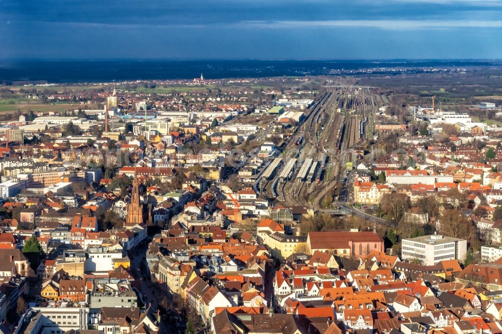 Aerial image Offenburg - City view of the city area of in Offenburg in the state Baden-Wurttemberg, Germany