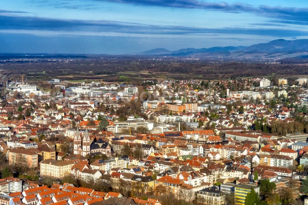 Offenburg from above - City view of the city area of in Offenburg in the state Baden-Wurttemberg, Germany