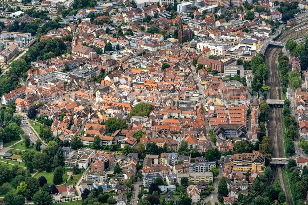 Offenburg from the bird's eye view: City view of the city area of in Offenburg in the state Baden-Wurttemberg, Germany