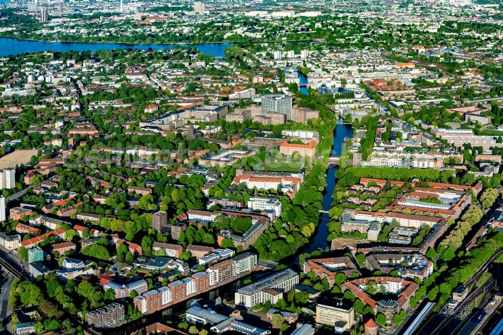 Aerial image Hamburg - City view on down town in the district Barmbek in Hamburg, Germany