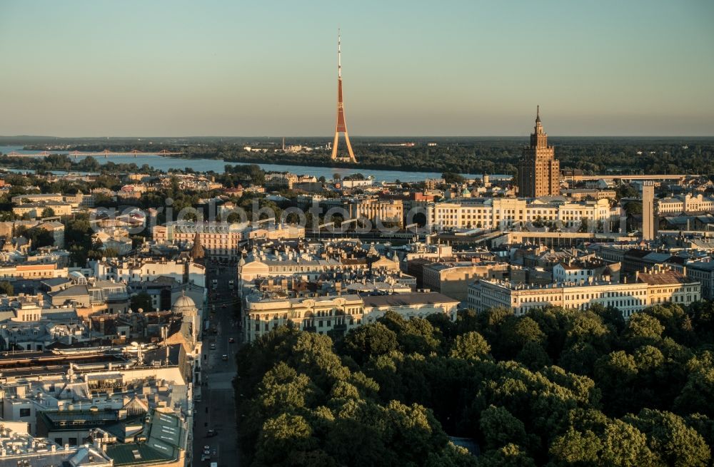 Riga from the bird's eye view: City view of the city area of in the district Centra rajons in Riga in Livland, Latvia