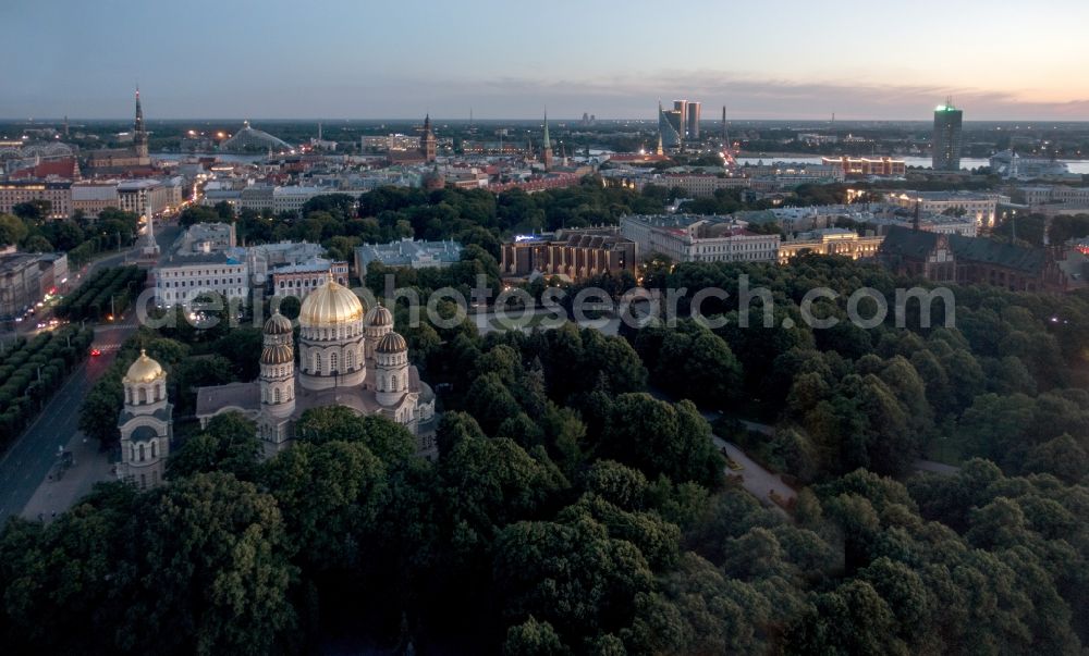 Riga from above - City view of the city area of in the district Centra rajons in Riga in Livland, Latvia