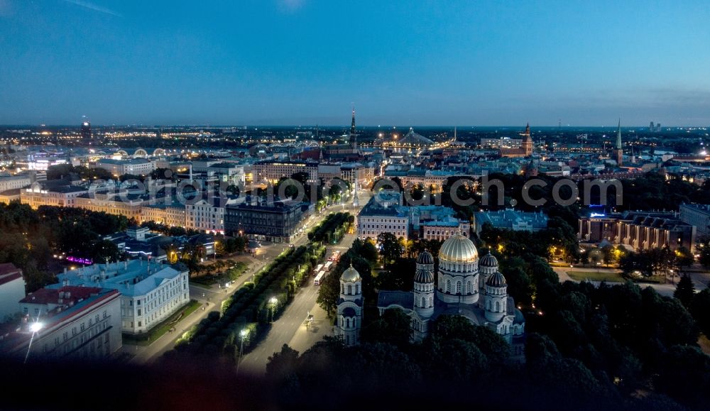 Riga from the bird's eye view: City view of the city area of in the district Centra rajons in Riga in Livland, Latvia