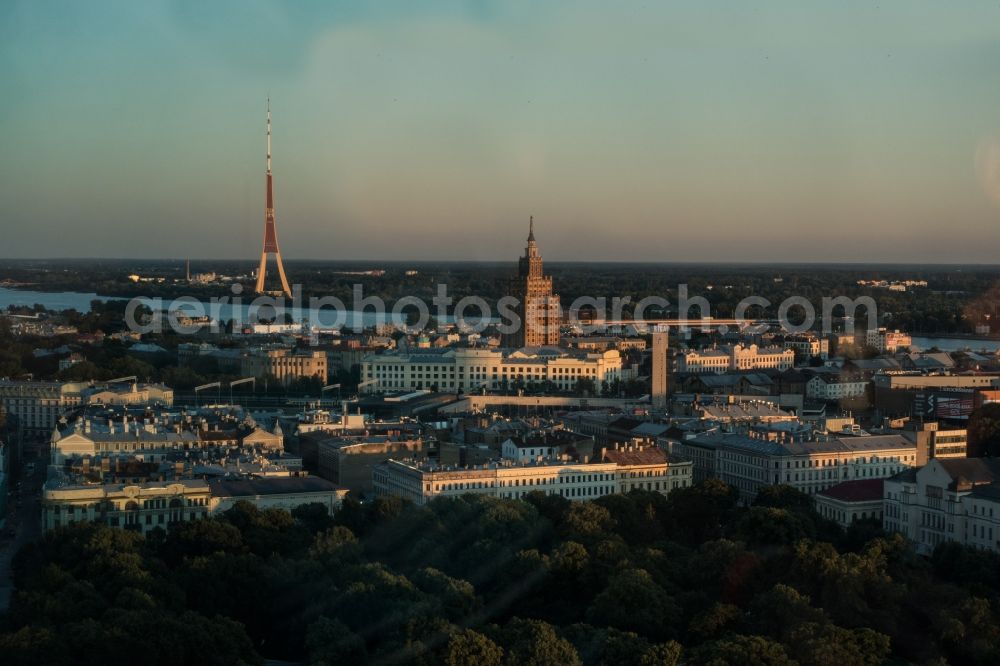 Aerial image Riga - City view of the city area of in the district Centra rajons in Riga in Livland, Latvia