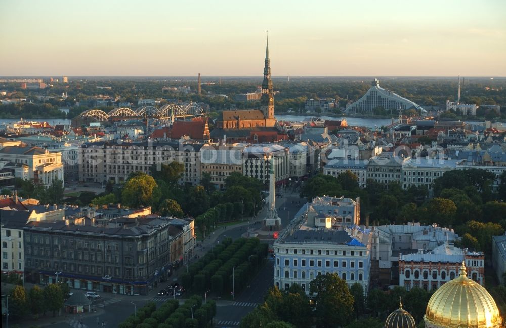 Riga from above - City view of the city area of in the district Centra rajons in Riga in Livland, Latvia