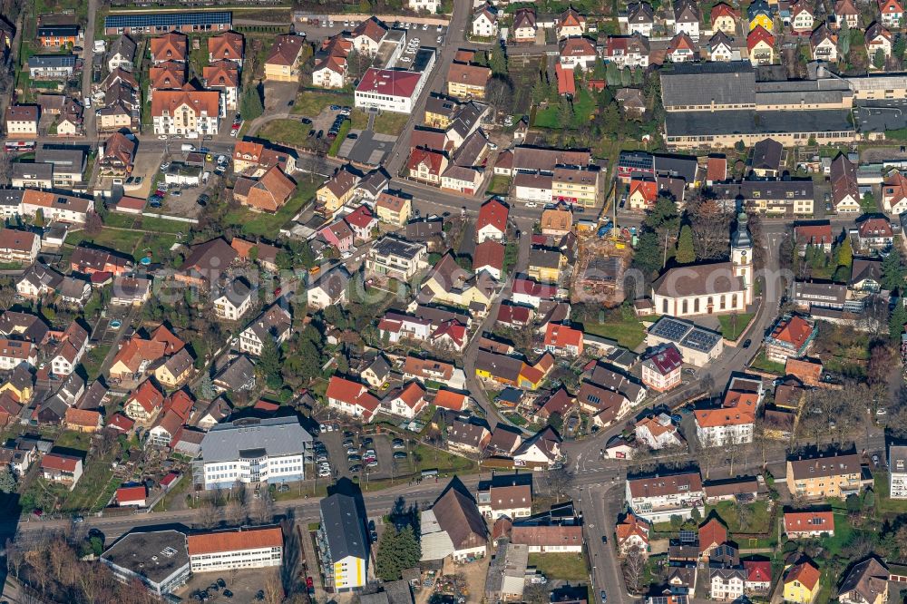 Aerial image Lahr/Schwarzwald - City view on down town Ortsteil Dinglingen in Lahr/Schwarzwald in the state Baden-Wurttemberg, Germany