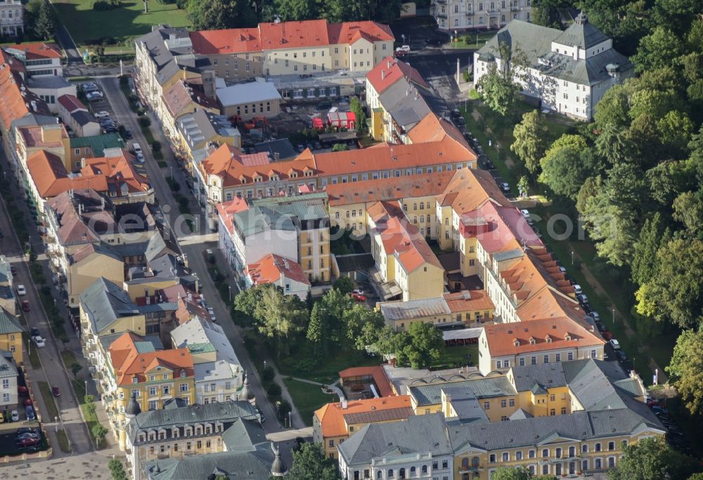 Aerial image Františkovy Lázn? - City view of the city area of in the district Franzensbad in Frantiskovy Lazne in Karlovarsky kraj, Czech Republic