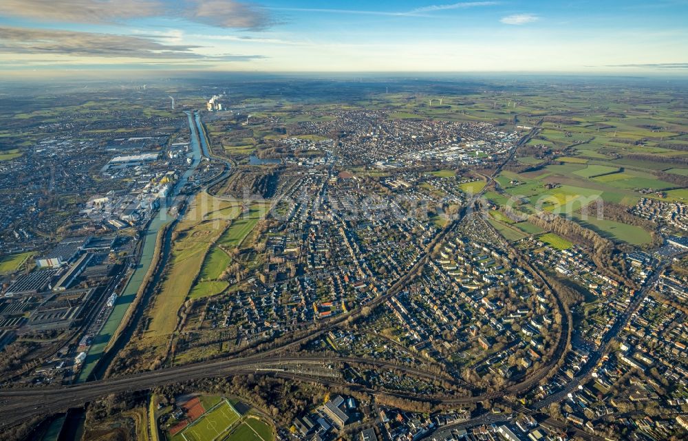 Aerial photograph Hamm - City view on down town in the district Heessen in Hamm in the state North Rhine-Westphalia, Germany