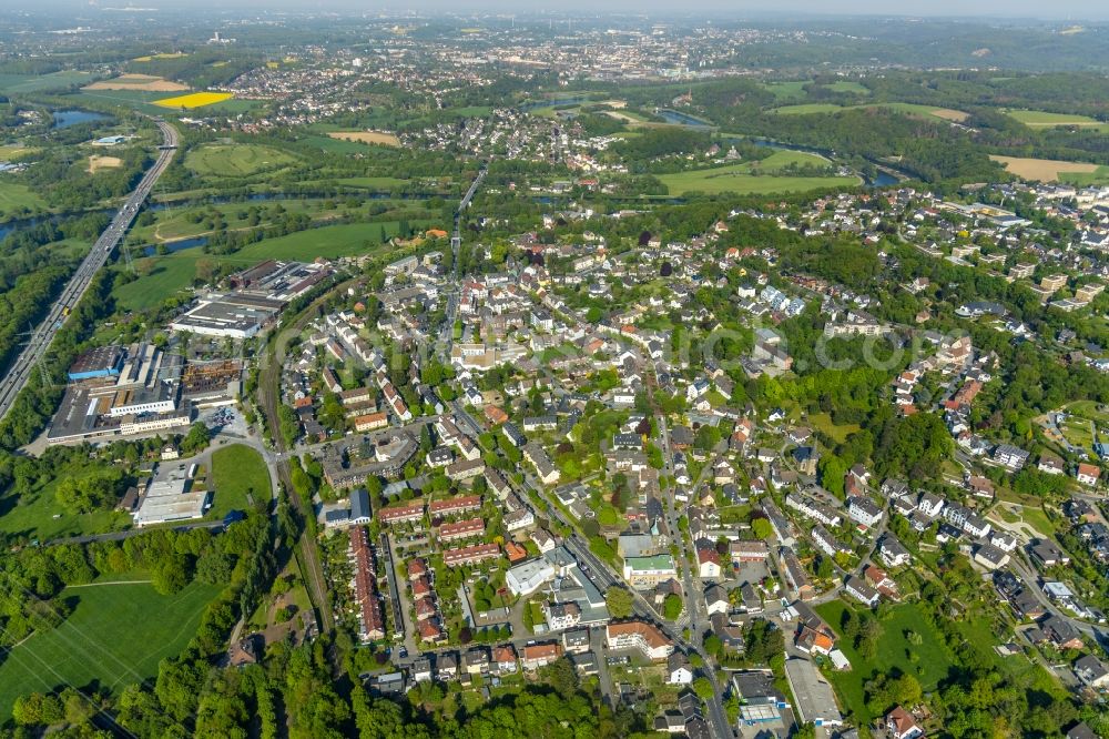 Witten from above - City view on down town in the district Herbede in Witten in the state North Rhine-Westphalia, Germany