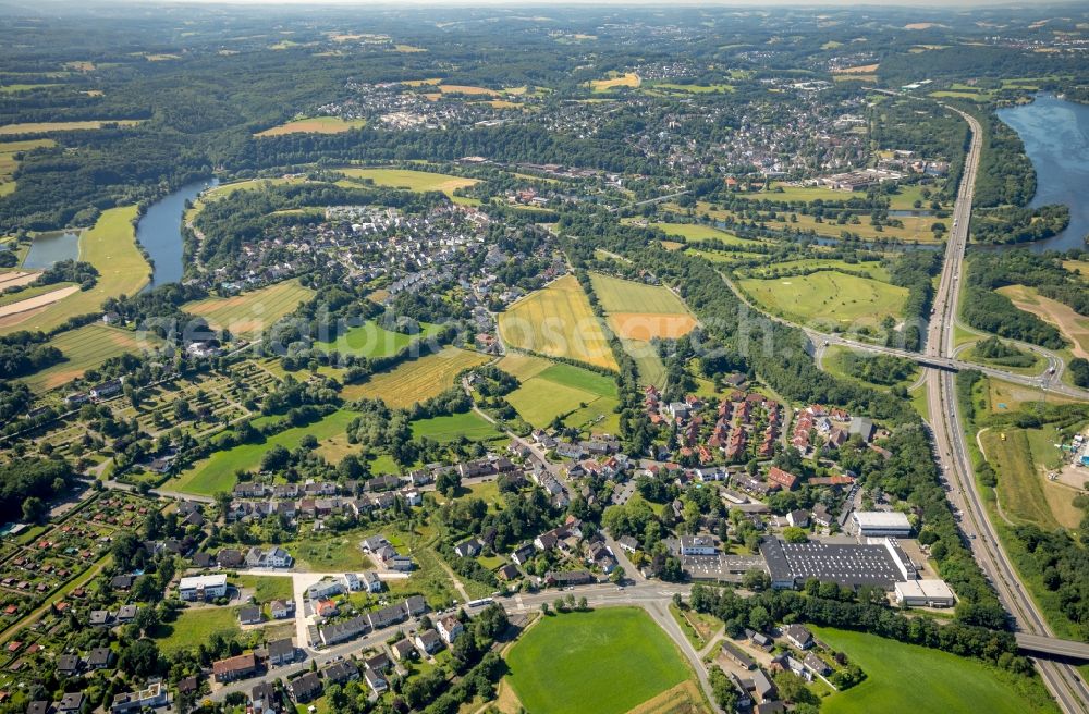 Witten from above - City view on down town in the district Heven in Witten in the state North Rhine-Westphalia, Germany