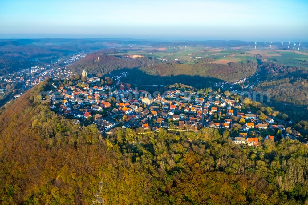 Aerial image Marsberg - City view on down town in the district Obermarsberg in Marsberg in the state North Rhine-Westphalia, Germany