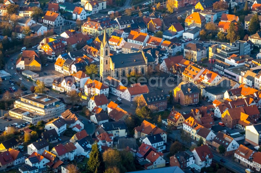 Marsberg from the bird's eye view: City view on down town in the district Obermarsberg in Marsberg in the state North Rhine-Westphalia, Germany