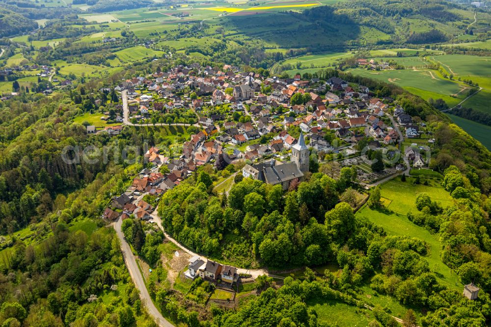 Aerial image Marsberg - City view on down town in the district Obermarsberg in Marsberg in the state North Rhine-Westphalia, Germany