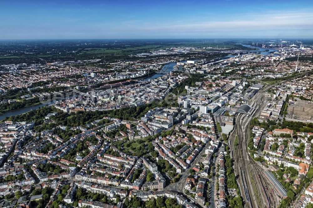 Bremen from above - City view on down town in the district Ostertor in Bremen, Germany