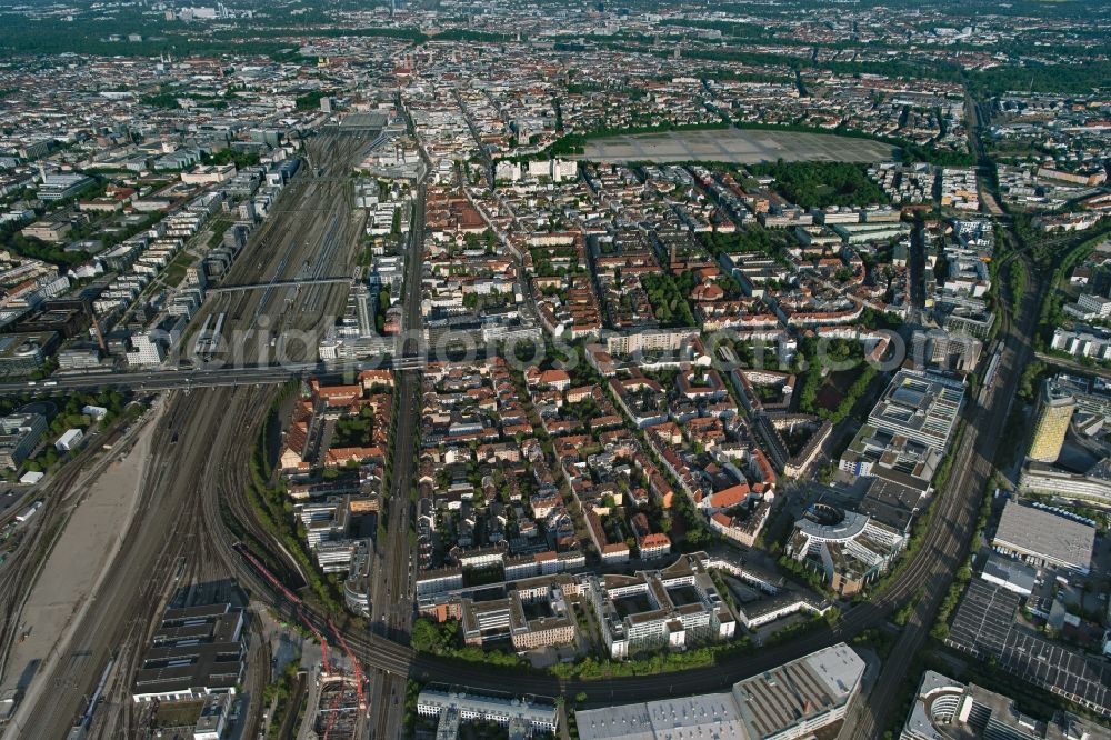 München from the bird's eye view: City view on down town in the district Schwanthalerhoehe in Munich in the state Bavaria, Germany