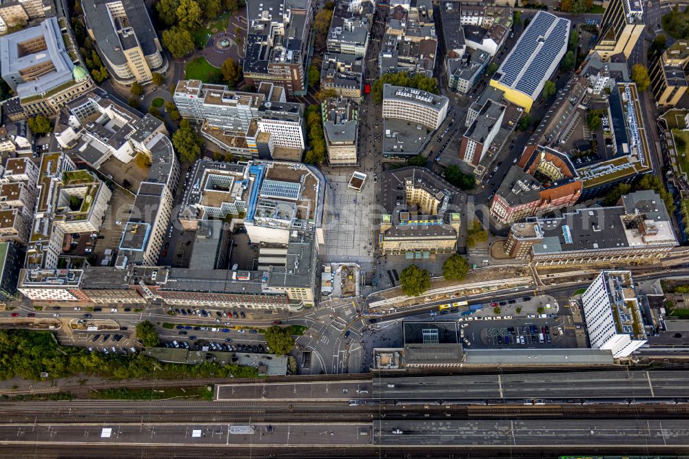 Essen from above - City view of the inner city area on Rathenaustrasse in the district Stadtkern in Essen in the Ruhr area in the state North Rhine-Westphalia, Germany