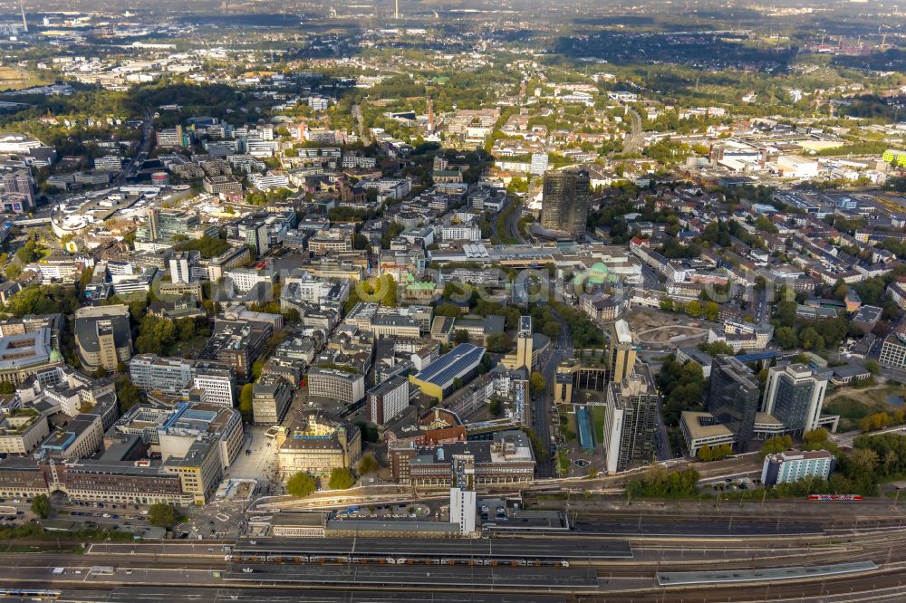 Essen from above - City view of the inner city area on Rathenaustrasse in the district Stadtkern in Essen in the Ruhr area in the state North Rhine-Westphalia, Germany