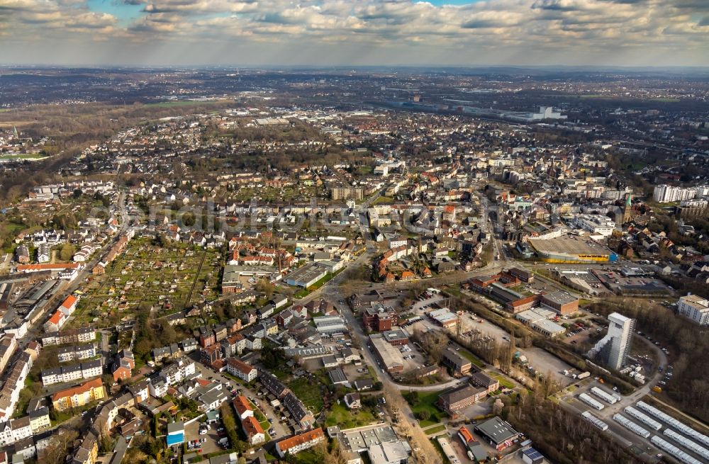 Bochum from above - City view on down town in the district Wattenscheid in Bochum in the state North Rhine-Westphalia, Germany