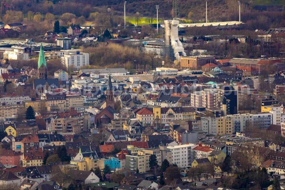 Bochum from above - City view on down town in the district Wattenscheid in Bochum in the state North Rhine-Westphalia, Germany