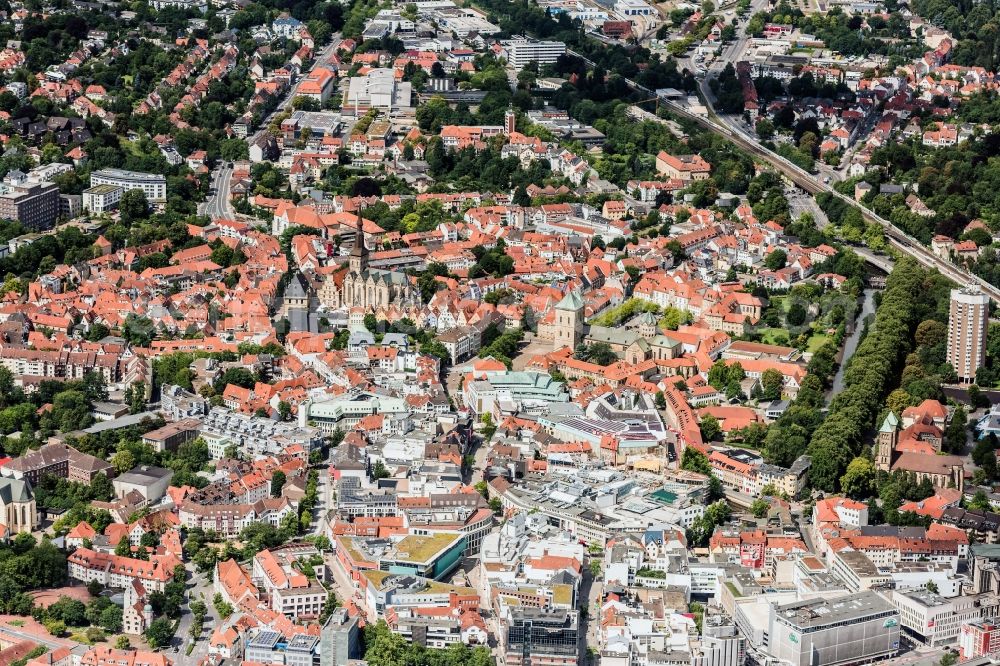 Osnabrück from the bird's eye view: City view of the city area of in Osnabrueck in the state Lower Saxony, Germany