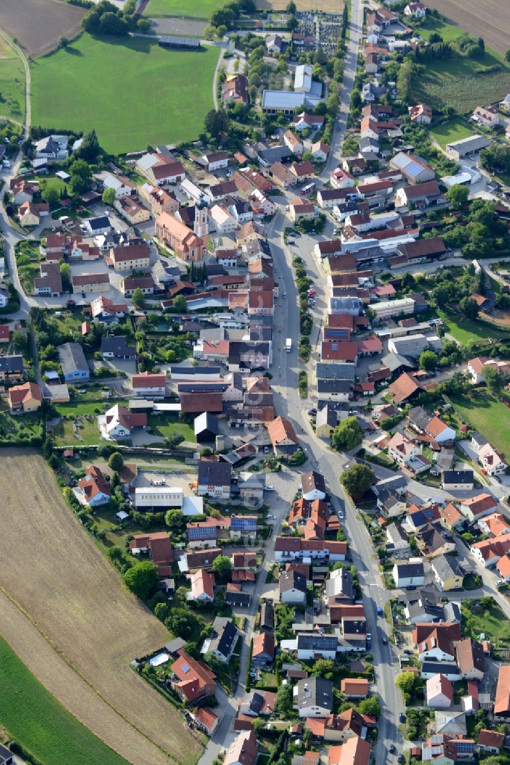 Painten from above - City view of the inner-city area at the Hemauer Strasse in Painten in the state Bavaria