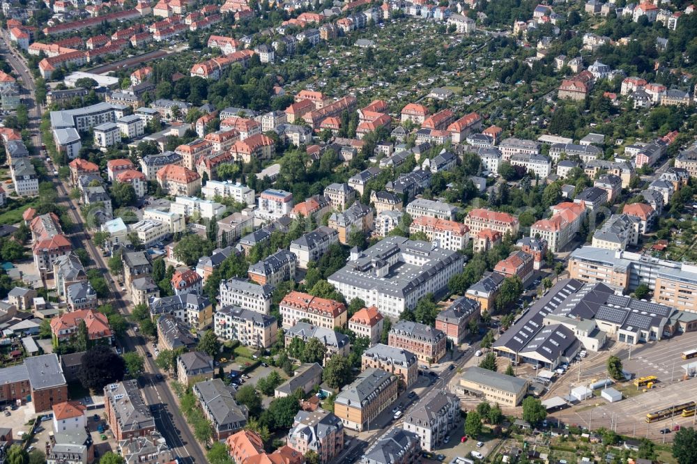 Dresden from the bird's eye view: City view of the city area of Pieschen in Dresden in the state Saxony, Germany