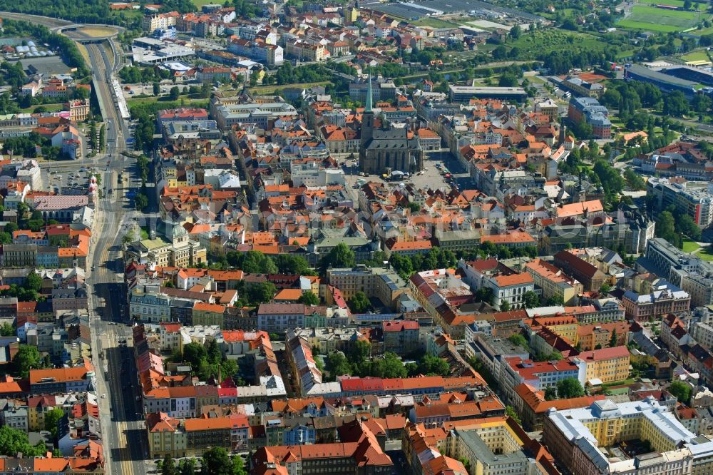 Pilsen from above - City view of the city area of in Pilsen in Boehmen, Czech Republic