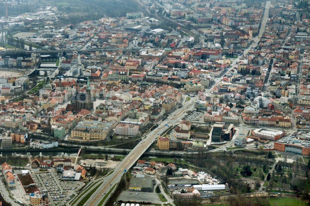 Pilsen / Plzen from the bird's eye view: City view of the city area of in Pilsen / Plzen in Czech Republic