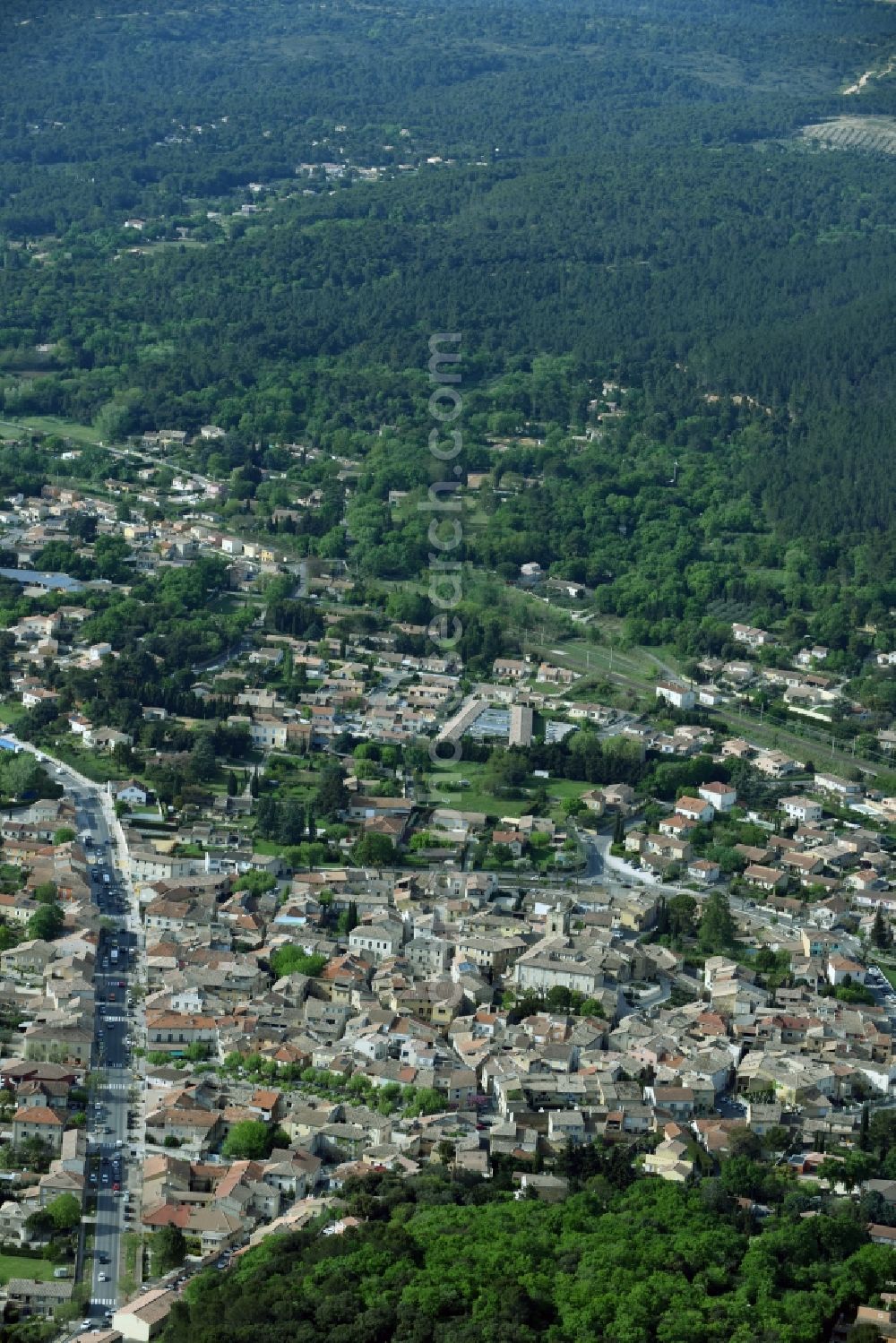 Aerial image Piolenc - City view of the city area of in Piolenc in Provence-Alpes-Cote d'Azur, France