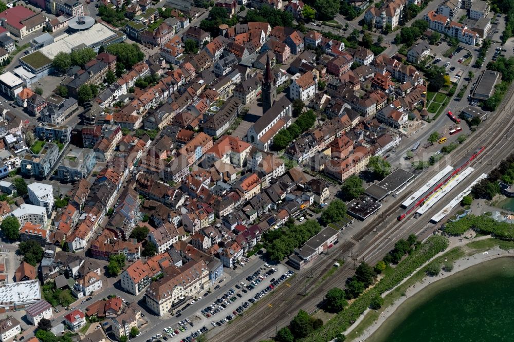 Aerial image Radolfzell am Bodensee - City view of the city area of in Radolfzell am Bodensee in the state Baden-Wurttemberg, Germany