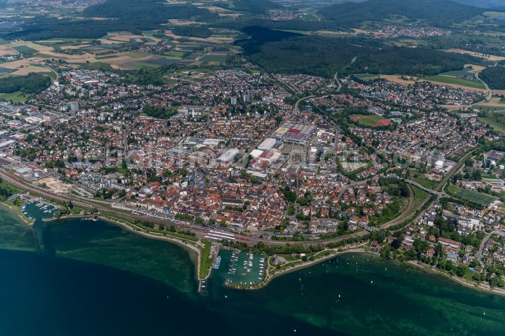 Radolfzell am Bodensee from above - City view of the city area of in Radolfzell am Bodensee in the state Baden-Wurttemberg, Germany