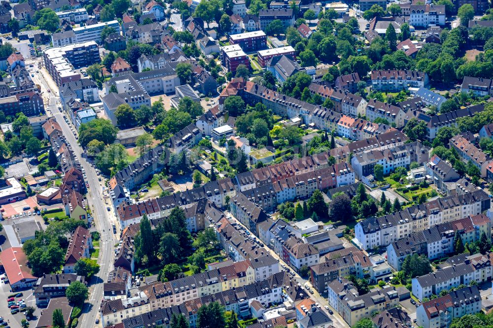 Recklinghausen from above - City view on down town on street Tellstrasse in Recklinghausen at Ruhrgebiet in the state North Rhine-Westphalia, Germany