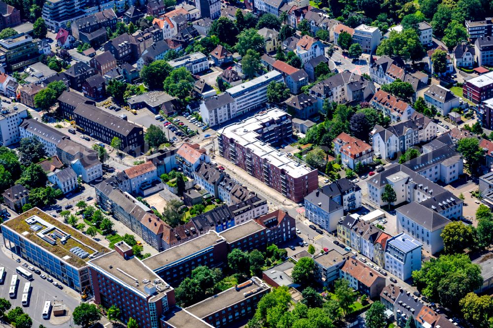 Aerial image Recklinghausen - City view on down town on street Goerresstrasse in Recklinghausen at Ruhrgebiet in the state North Rhine-Westphalia, Germany