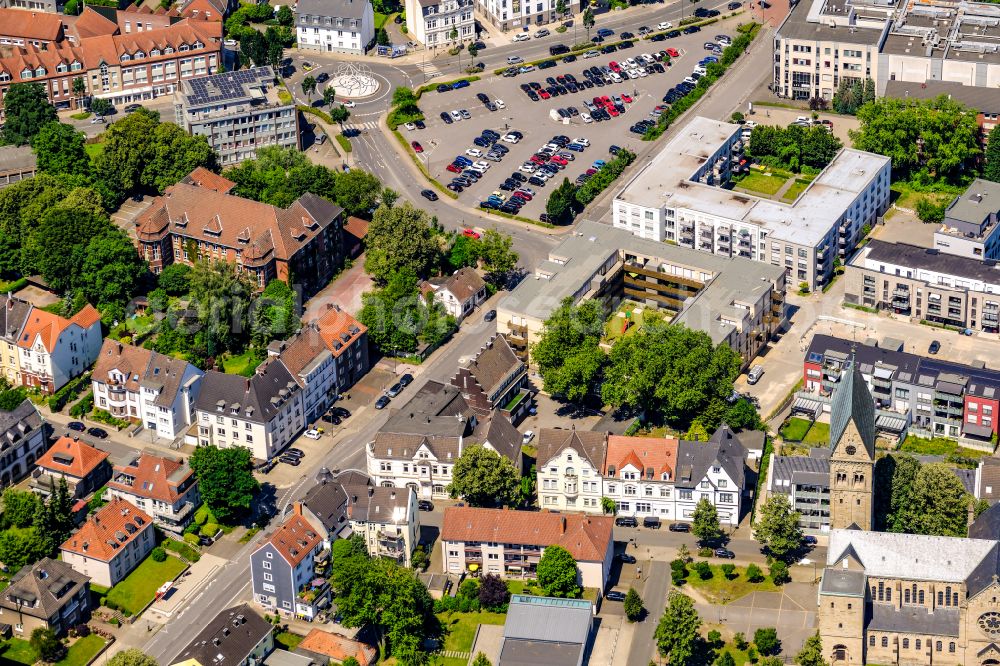 Recklinghausen from above - City view on down town on street Hertener Strasse in Recklinghausen at Ruhrgebiet in the state North Rhine-Westphalia, Germany