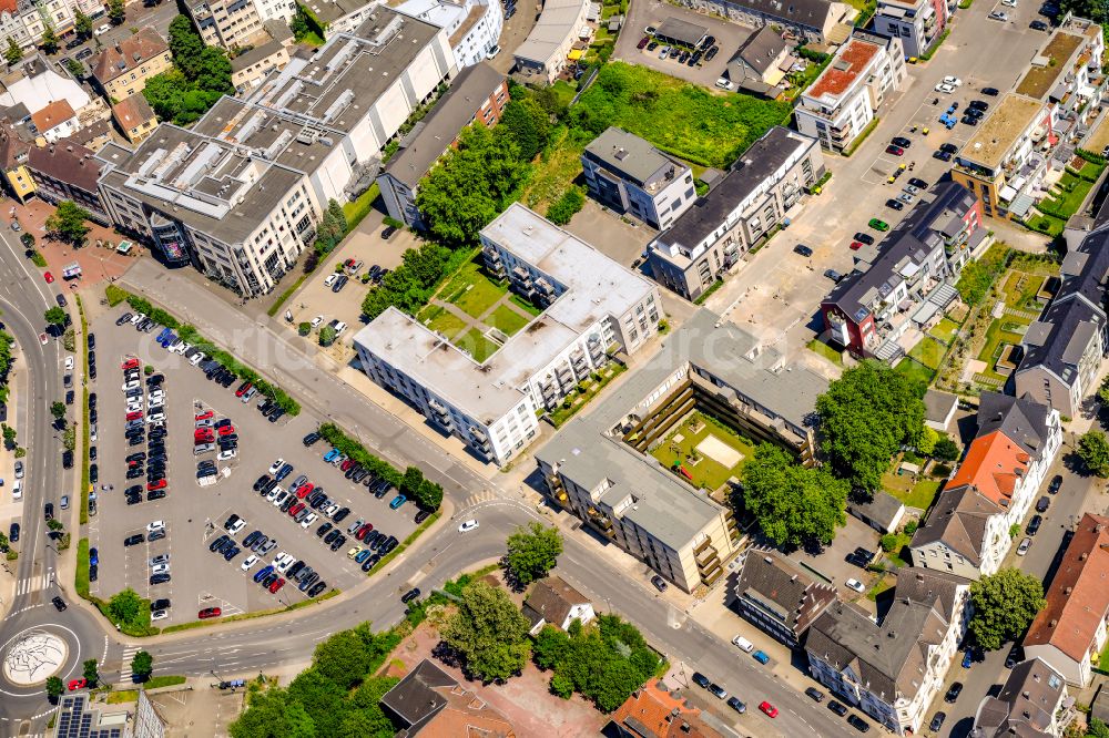 Aerial image Recklinghausen - City view on down town on street Hertener Strasse in Recklinghausen at Ruhrgebiet in the state North Rhine-Westphalia, Germany