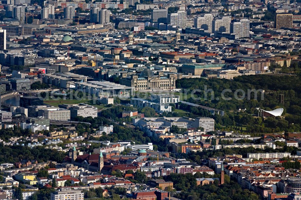 Berlin from above - City view on down town with Regierungsviertel and Reichstag in Berlin, Germany