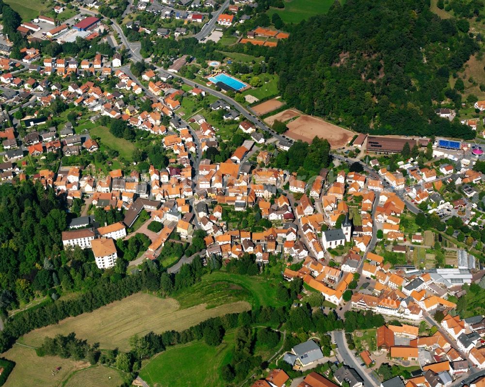 Reichelsheim (Odenwald) from the bird's eye view: City view on down town in Reichelsheim (Odenwald) in the state Hesse, Germany