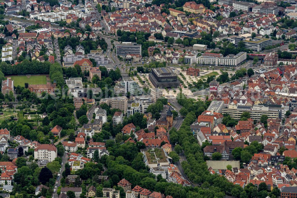 Reutlingen from above - City view on down town on street Lederstrasse in Reutlingen in the state Baden-Wuerttemberg, Germany