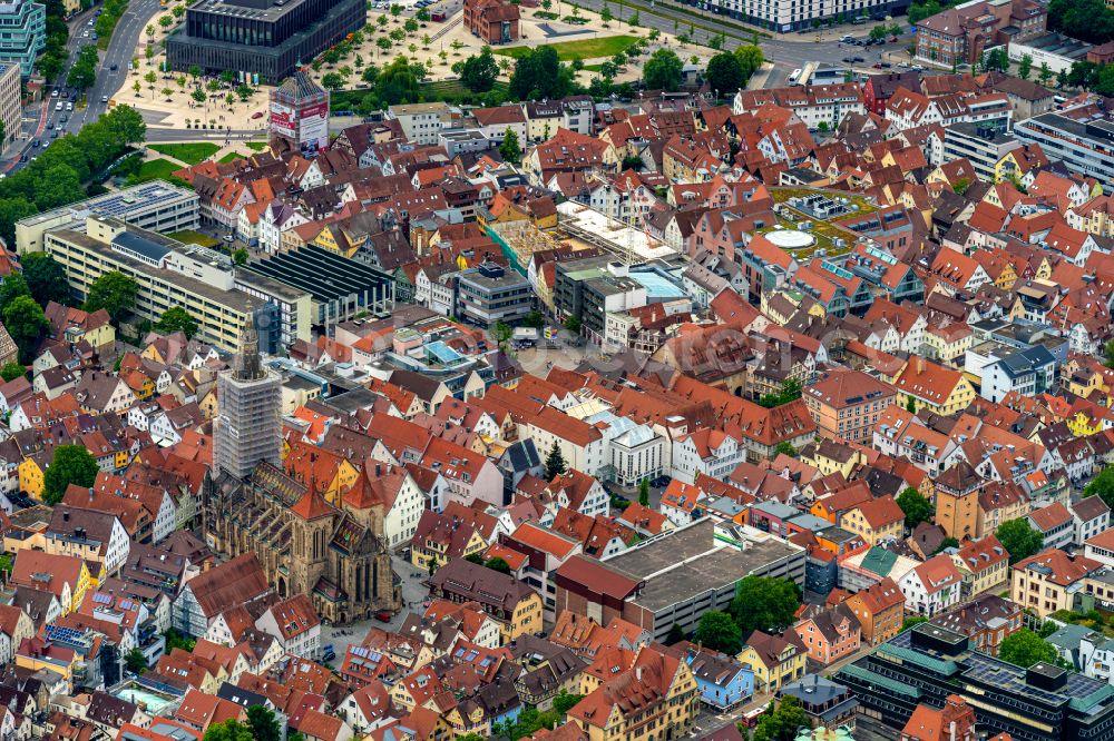 Aerial image Reutlingen - City view on down town on street Eberhardstrasse in Reutlingen in the state Baden-Wuerttemberg, Germany