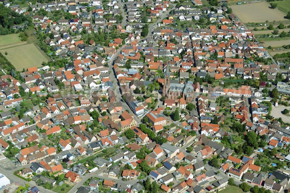 Rheinsheim from above - City view of the inner-city area of in Rheinsheim in the state Baden-Wuerttemberg