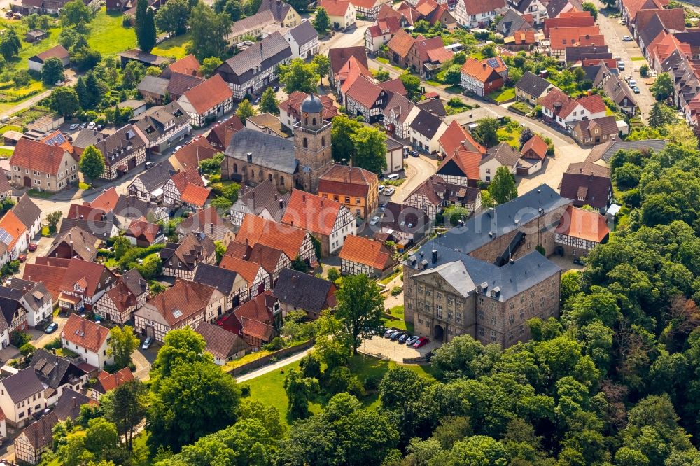 Rhoden from the bird's eye view: City view on down town in Rhoden in the state Hesse, Germany