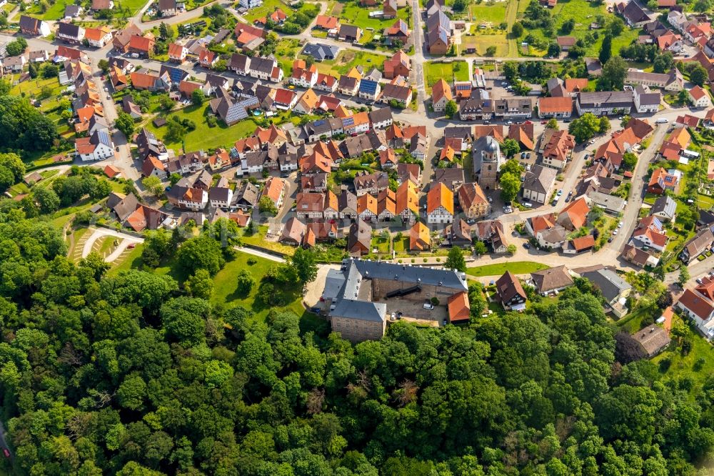 Aerial photograph Rhoden - City view on down town in Rhoden in the state Hesse, Germany