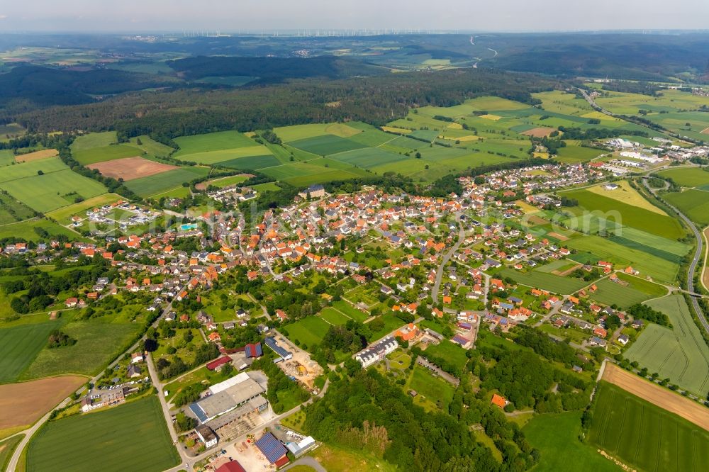 Rhoden from above - City view on down town in Rhoden in the state Hesse, Germany