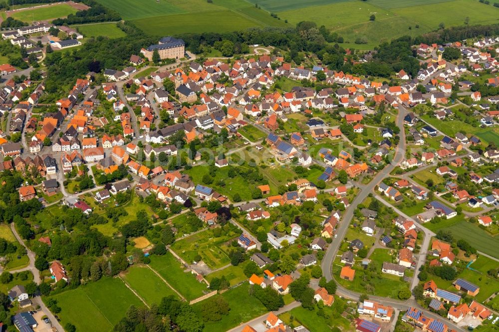 Rhoden from the bird's eye view: City view on down town in Rhoden in the state Hesse, Germany