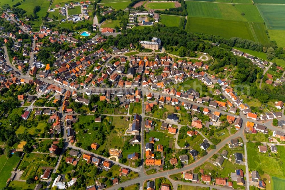 Aerial image Rhoden - City view on down town in Rhoden in the state Hesse, Germany