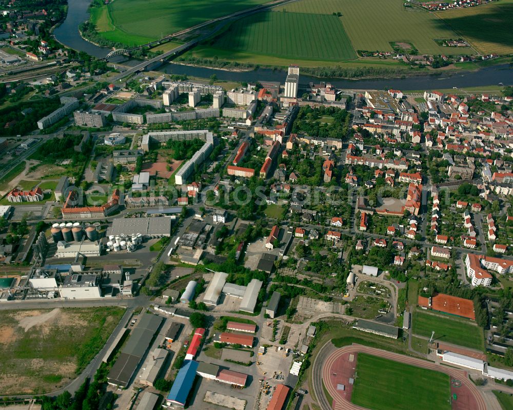 Riesa from the bird's eye view: City view on down town in Riesa in the state Saxony, Germany